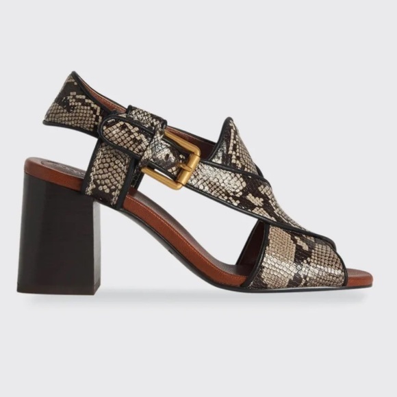 See by Chloé Hella Python-Print Block Heel Sandals size 7 - Picture 1 of 6